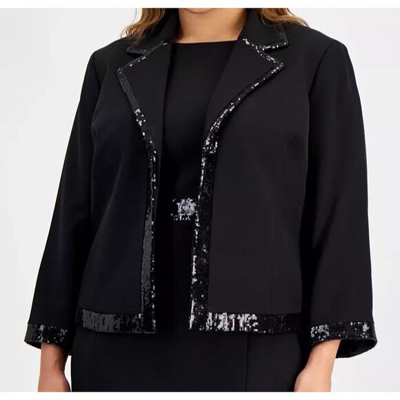 Kasper Women's Plus Size Sequin Tipped Open-Front Blazer Topper Jacket Black 22W - Picture 1 of 10